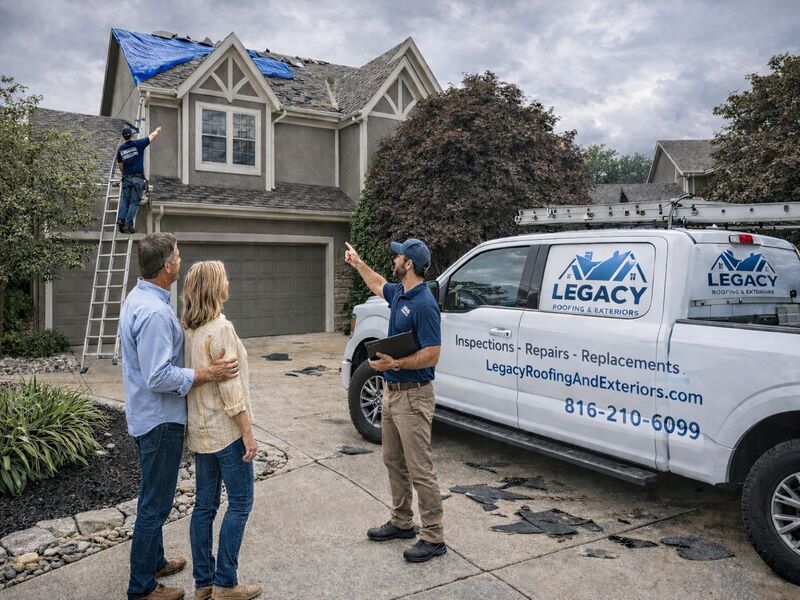 Insurance claim assistance meeting and roof damage documentation in Kansas City